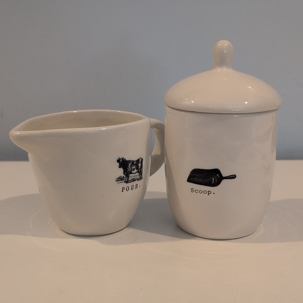 Rae Dunn "Scoop" And "Pour" Ceramic Sugar Bowl And Creamer Farmline Collection - Picture 9 of 16